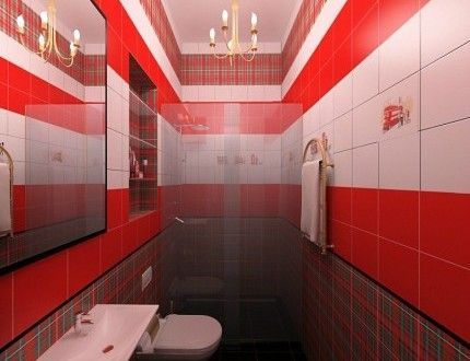 Красно-белая ванная комната 170 х 250, дизайн Decko
