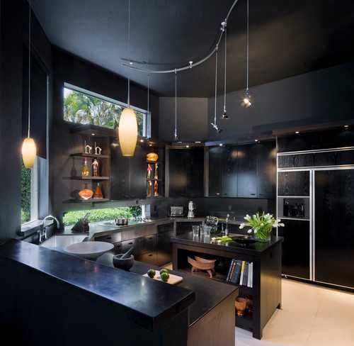 Абсолютно чёрная кухня - стены и мебель