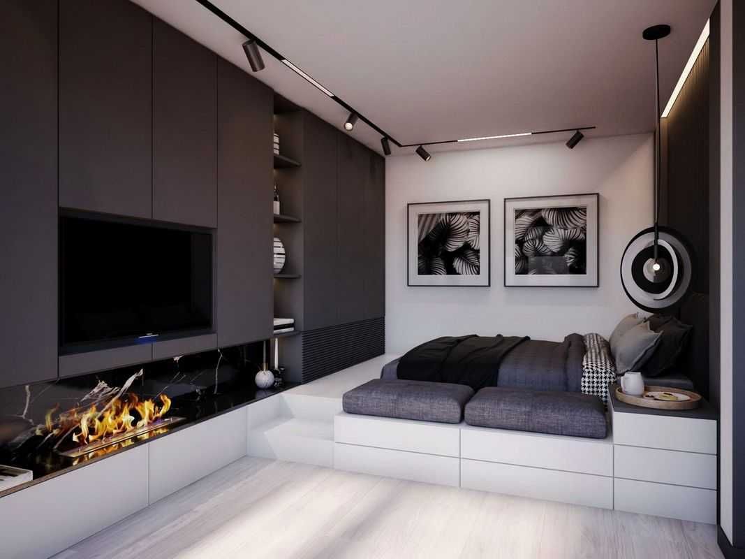 Спальня в современном стиле с диваном (44 фото)
