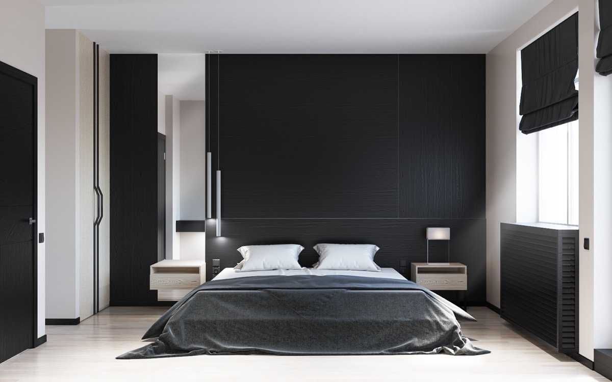 Чередование чёрного и белого в интерьере спальни, современный стиль