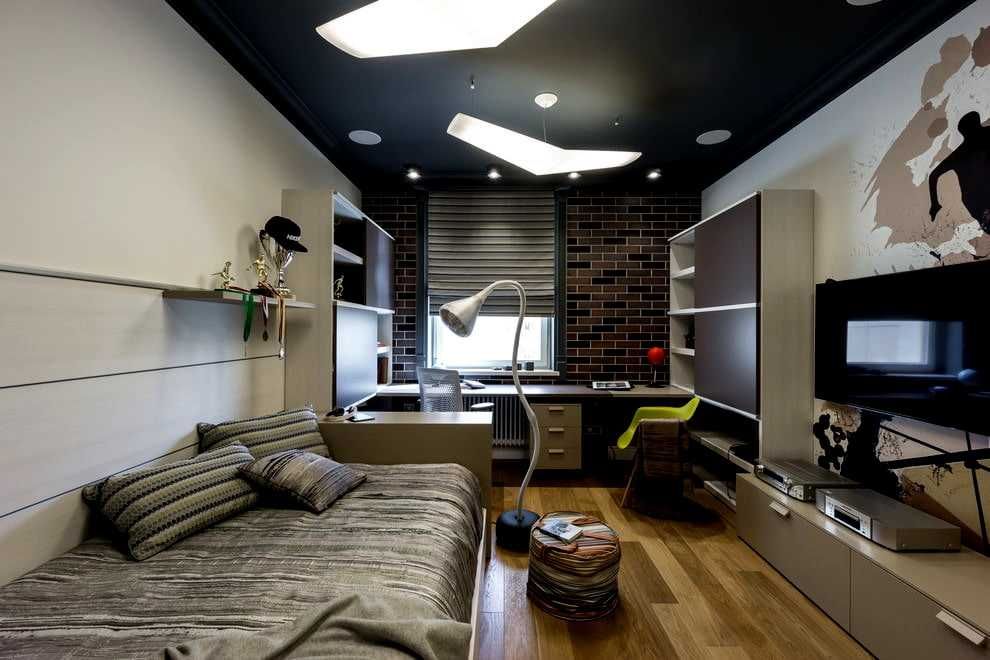серые стены и черный потолок в интерьере фото