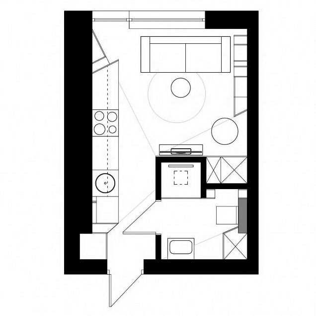7 проектов дизайна маленьких квартир студий до 30 м2 - фото, описания, планировка