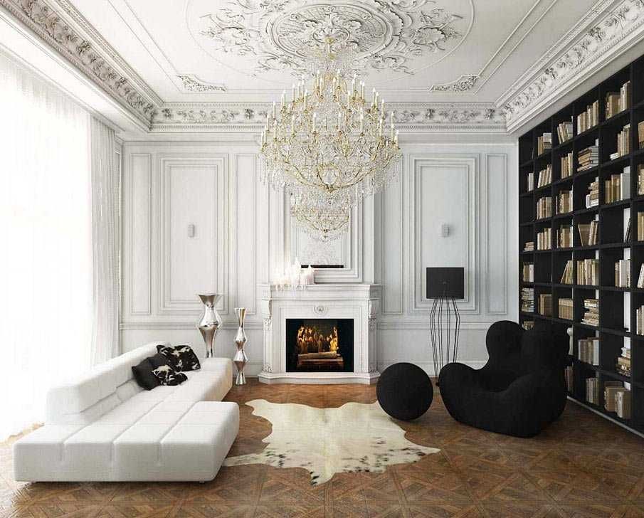 Черно белый зал в квартире (74 фото)