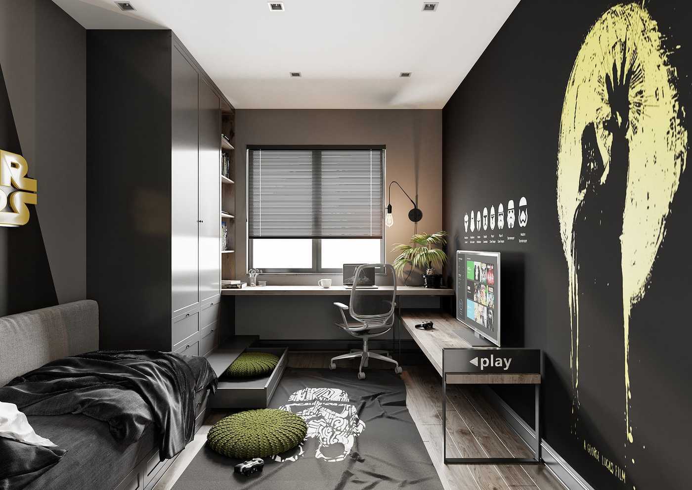 Комната для компьютерных игр, тема Дарта Вейдера, чёрная стена