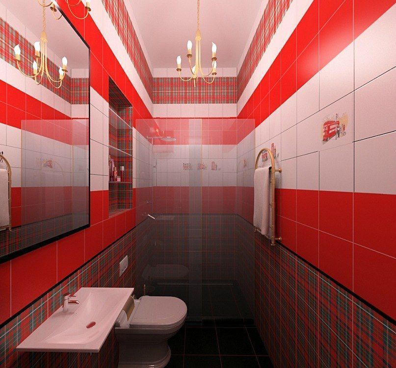 Дизайн интерьера ванной комнаты красного цвета